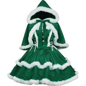 🆕Womens Green Christmas Santa Outfit Cute Lolita Holiday Party Dress
